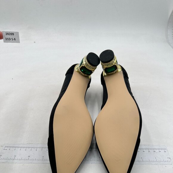 FSJ Women Bridal Pointed Toe Chunky Block Low Heel Crystal Pumps ,Black Mesh - Picture 7 of 8